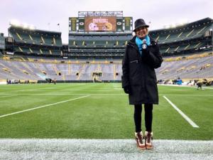 Lesley reporting from Lambeau Field 35-years after her first assignment there