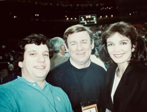 At the 1988 Final Four with sportswriting friends John Feinstein and Hoops Weiss