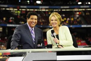 On the set at the Final Four with Greg Gumbel            