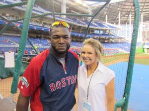 Lesley with Big Papi before throwing 1st pitch                               